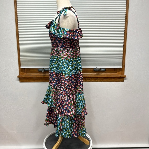 J. Crew Silk Blue Multi Color Floral Tiered Sleeveless Midi Dress Size 6 - Picture 7 of 12